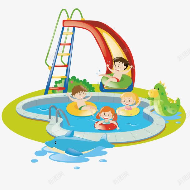 游泳池png免抠素材_新图网 https://ixintu.com 儿童乐园 救生圈 水上 滑滑梯 玩滑滑梯