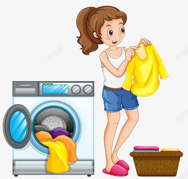 正在晒衣服的女孩png免抠素材_新图网 https://ixintu.com 人物 卡通 女孩 洗衣服 洗衣机