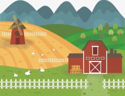 农场围栏手工绘制的工厂和农场景观与围栏矢量图高清图片