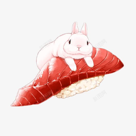 手绘日本美食与小兔子png免抠素材_新图网 https://ixintu.com 小兔子 手绘 日本 烤肉 美食