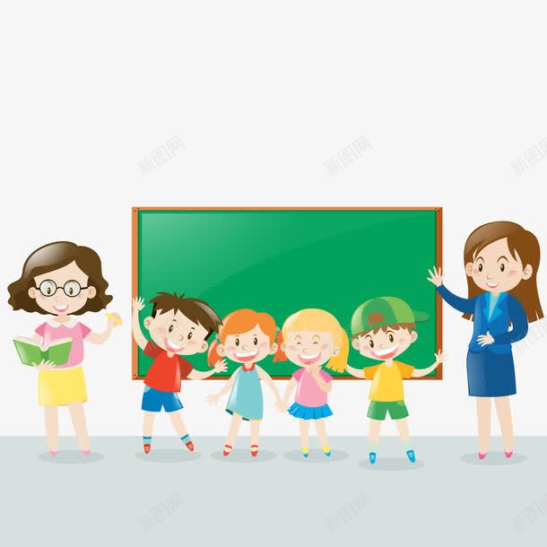 孩子们与老师png免抠素材_新图网 https://ixintu.com 上课 女老师 学生 教师 黑板