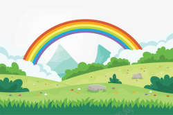 草地创意小木屋雨后彩虹高清图片