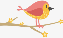 小鸟素描卡通小花树枝上的卡通小鸟高清图片