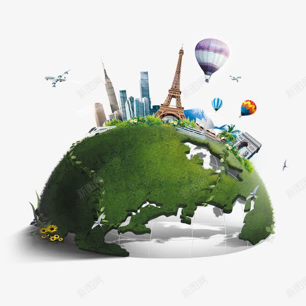 绿色地球城市png免抠素材_新图网 https://ixintu.com 健康 城市 热气球 环保 绿色地球