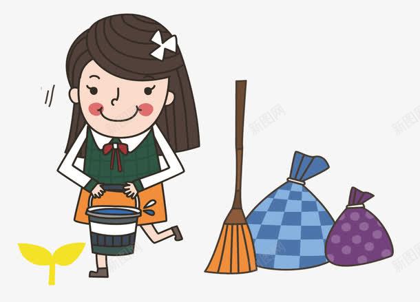 清洁教室的学生png免抠素材_新图网 https://ixintu.com 值日生 学生 打扫 打扫房间 打扫教室 扫地 提水 校园文化