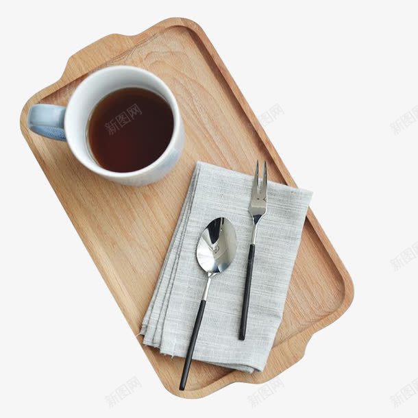折叠餐桌布png免抠素材_新图网 https://ixintu.com 勺子 叉子 木盘 灰色 茶杯 西餐 餐桌布 高档