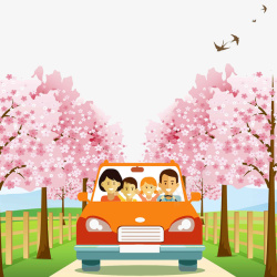 樱花观赏一家人自驾游观赏樱花高清图片