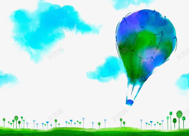 手绘水彩绿色热气球png免抠素材_新图网 https://ixintu.com 天空 手绘 新鲜空气 水彩 清新 热气球 空气