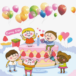 拿气球的小女孩卡通庆祝庆祝快乐蛋糕高清图片