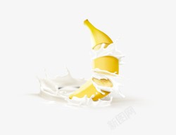 牛奶香蕉黄色香蕉泡在牛奶里高清图片