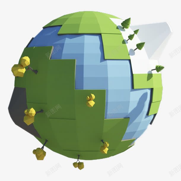 卡通立体方块绿色地球png免抠素材_新图网 https://ixintu.com 3D C4D 三维 卡通 地球 星球 立体 绿树