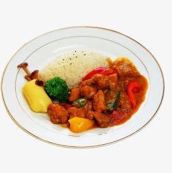 腊肉青椒红椒南洋咖喱鸡肉饭高清图片