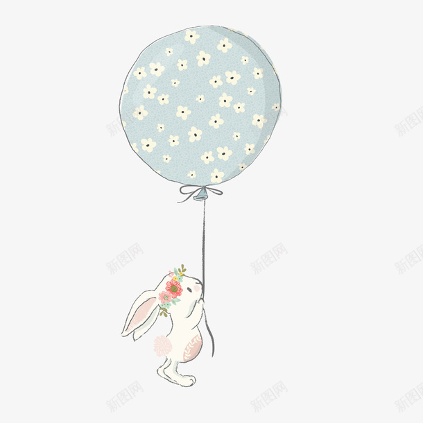 手绘拿气球的兔子png免抠素材_新图网 https://ixintu.com 兔子 动物 手绘画 矢量装饰 装饰