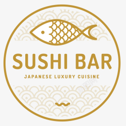手绘鱼类圆形的寿司店标签矢量图高清图片