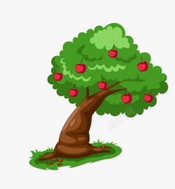 Q版红色的蛇卡通手绘一棵苹果树高清图片