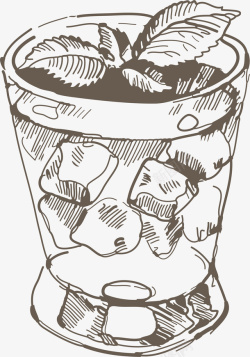 素描大冰杯啤酒手绘杯装水果饮料高清图片