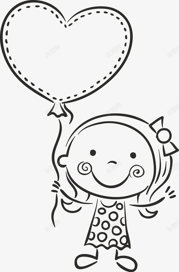 拿着气球的小女孩图标png_新图网 https://ixintu.com 儿童 儿童手绘 儿童线稿 卡通小孩 可爱的小朋友矢量 女孩 小盆友 手绘儿童 手绘小孩 桃心气球