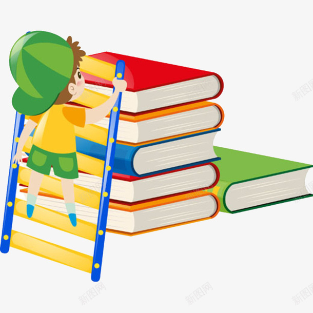 可爱的小孩png免抠素材_新图网 https://ixintu.com 书本 卡通 小学生展板 展板 帽子 梯子 红色的 绿色的
