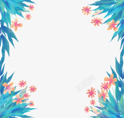 蓝色花丛装饰边框素材