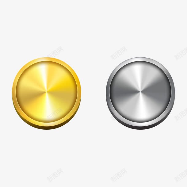 金色银色按钮png免抠素材_新图网 https://ixintu.com 按钮 纽扣 金属 金色 银色