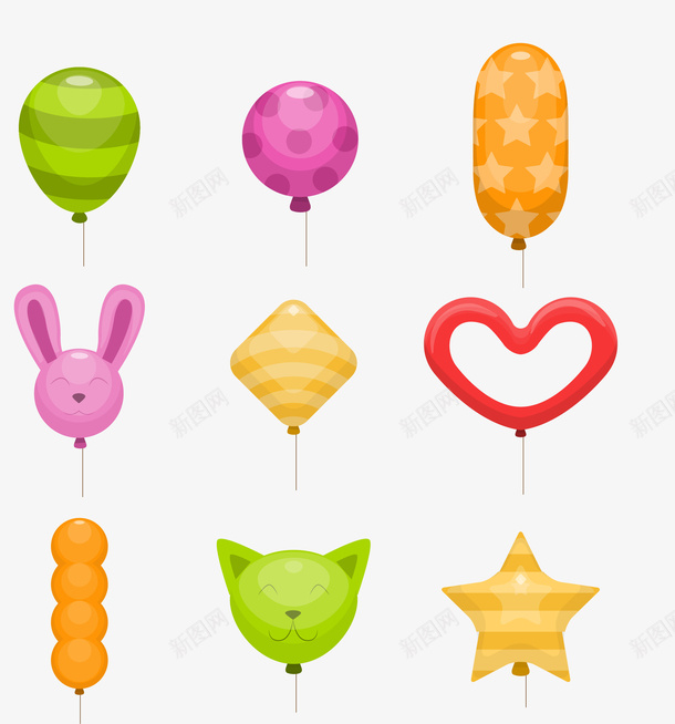 气球图标矢量图ai_新图网 https://ixintu.com 动物造型 形状造型 彩色气球 矢量图
