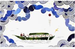 水彩水纹装饰画轮船高清图片