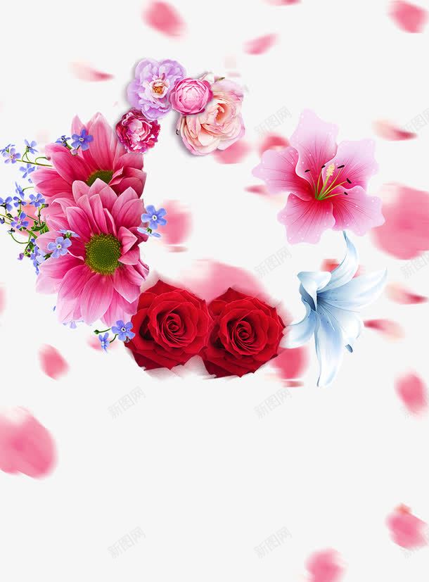 花朵海报png免抠素材_新图网 https://ixintu.com 化妆品 圆圈 女性 幸福 开心 海报 清新 温暖 花瓣雨