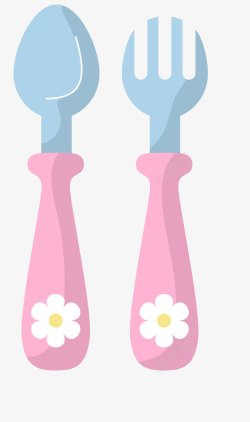 手绘叉子叉具粉红色手柄勺叉可爱卡通婴儿高清图片