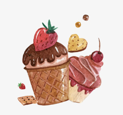 小清新手工冰淇淋夏日甜品文艺插画高清图片