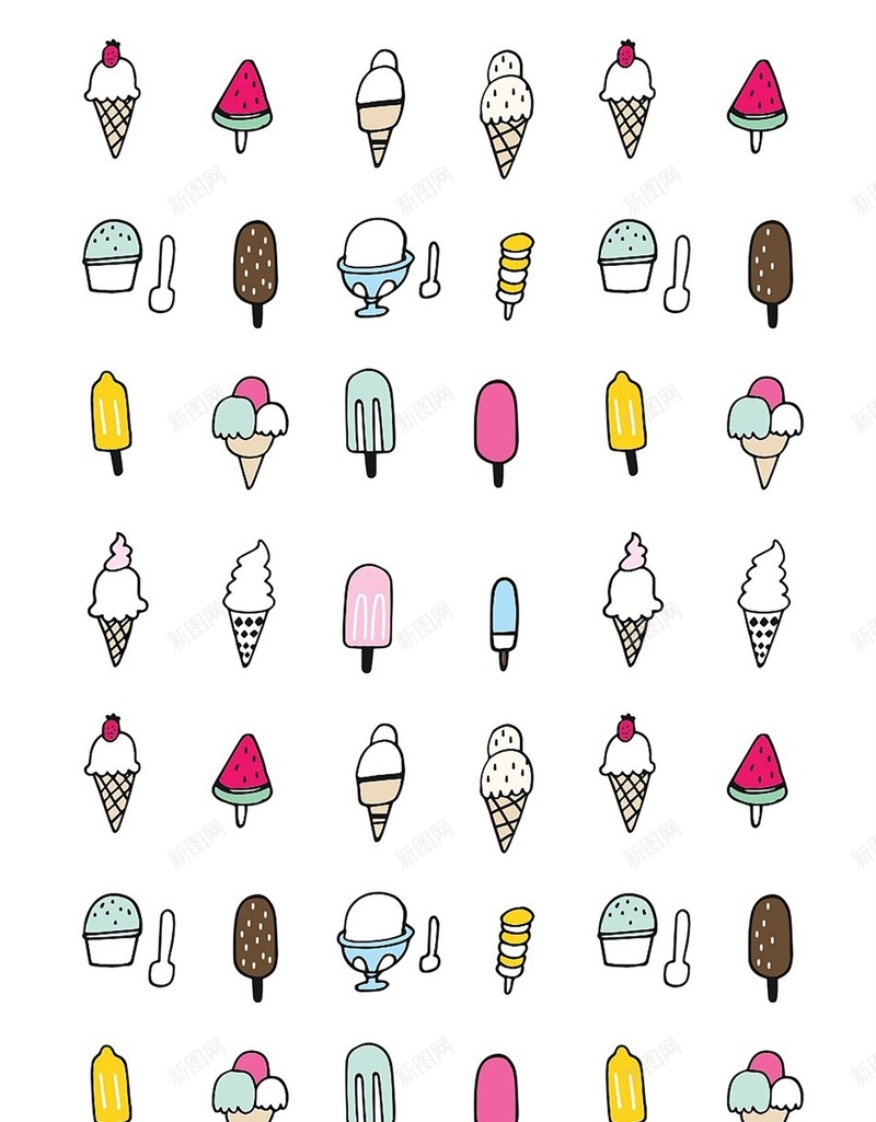 创意可爱平铺H5背景jpg设计背景_新图网 https://ixintu.com H5 h5 冰淇淋 卡通 彩色 手绘 甜筒 白色 童趣 纯色
