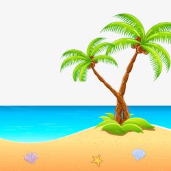 卡通海边郊外风景海边椰树叶高清图片