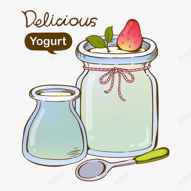 酸奶png免抠素材_新图网 https://ixintu.com 勺子 手绘酸奶 牛奶 瓶子 草莓