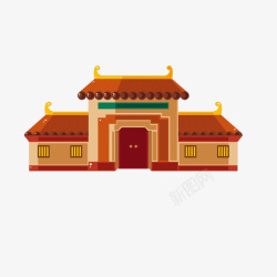 中国古典房子浅黄色个性房屋手绘矢量图高清图片