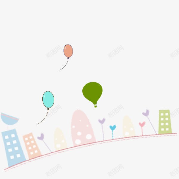 儿童节卡通png免抠素材_新图网 https://ixintu.com 城市 小城堡 气球
