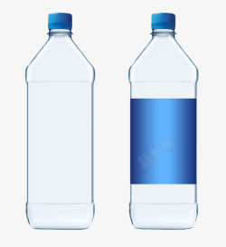 蓝色物质透明解渴蓝色贴纸的塑料瓶饮用水高清图片