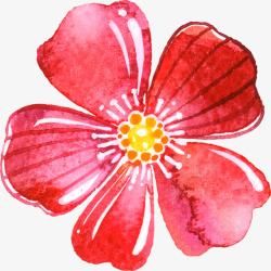红色水彩卡通花朵素材