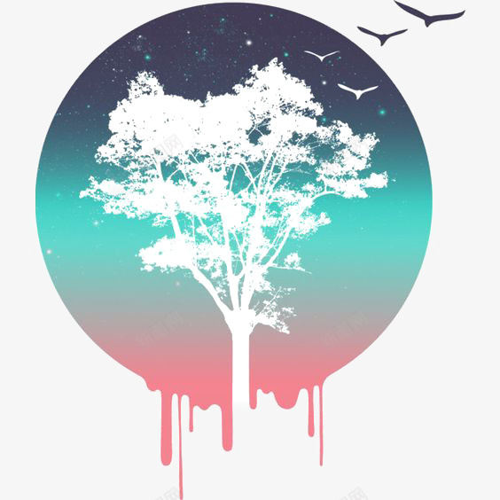 水彩小树png免抠素材_新图网 https://ixintu.com 创意几何图形装饰 圆形 小树装饰 彩色小树 星空 白色小树