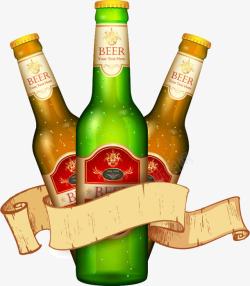 青岛生啤瓶子三个啤酒瓶高清图片