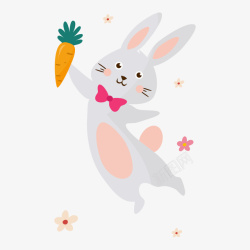 卡通快乐的兔子拿着萝卜素材