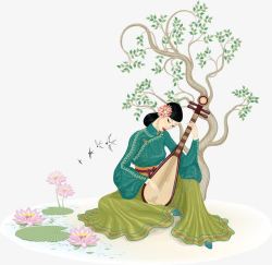 古代女子包饺子古代琵琶女高清图片