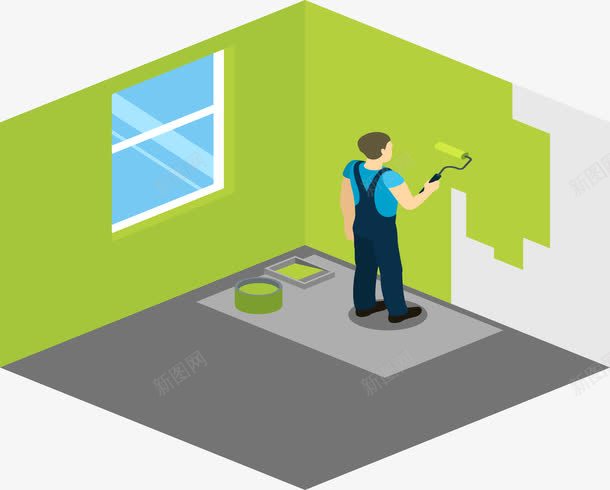 刷墙面png免抠素材_新图网 https://ixintu.com 滚筒 玻璃窗 粉刷 绿色油漆 装修公司