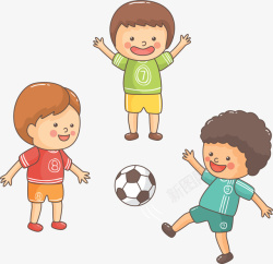 开心的玩耍儿童节踢足球的男孩高清图片