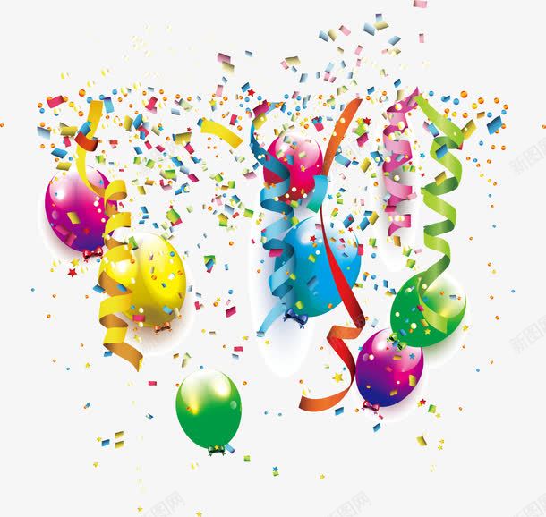 节日庆祝装饰png免抠素材_新图网 https://ixintu.com 五彩缤纷 彩带 彩纸 气球 氛围 碎纸屑 节日 装饰