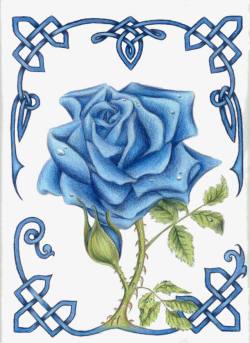 蓝色的玫瑰花和中国风的边框素材