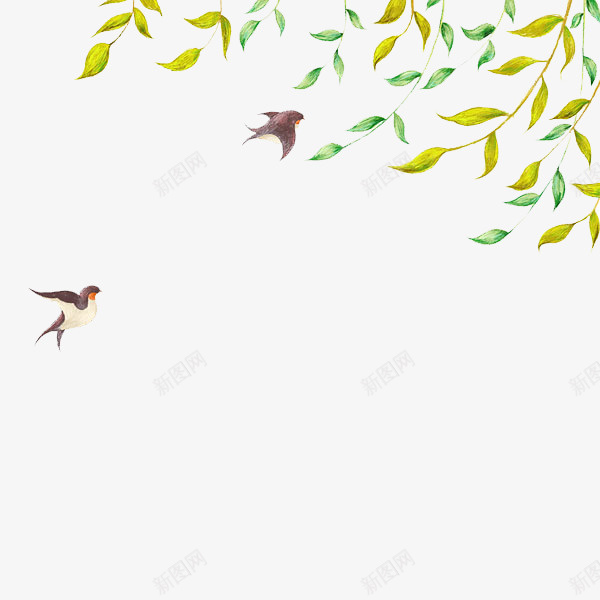 卡通飞行的燕子图png免抠素材_新图网 https://ixintu.com 创意的 卡通 可爱的 小燕子 小鸟 春天展板 树叶 黑色燕子