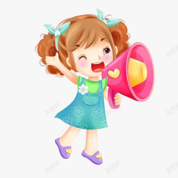 拿着喇叭的小女孩png免抠素材_新图网 https://ixintu.com 卖东西 卡通 叫喊 喇叭 小女孩 彩色 手绘 招手