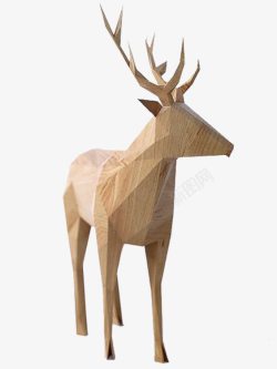 现代艺术雕塑木制雕刻梅花鹿高清图片