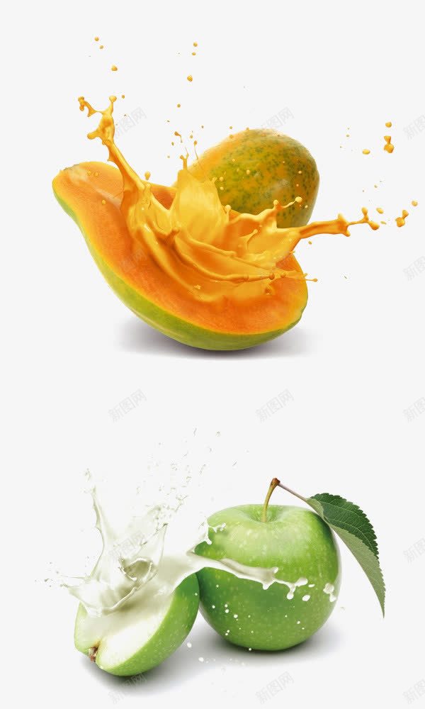 木瓜png免抠素材_新图网 https://ixintu.com 喷溅的果汁 木瓜汁 水果 液体 食品 黄色