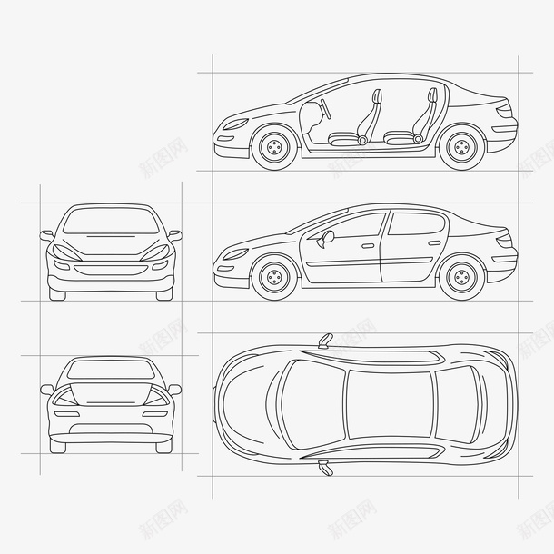 汽车线稿矢量图ai免抠素材_新图网 https://ixintu.com 多种视图 汽车 汽车先 汽车线稿 矢量图 线稿