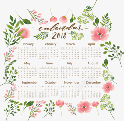 春天的日历粉红色水彩花朵2018日历矢量图高清图片
